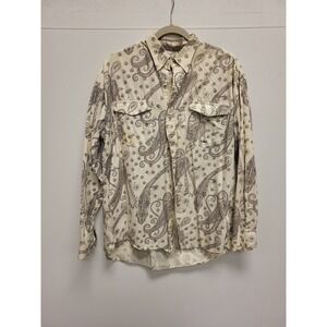Roper Mens Shirt Size L Cream Paisley Long‎ Sleeve Button Up Western Cowboy
